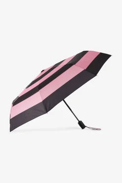 Pink folding umbrella with stripes