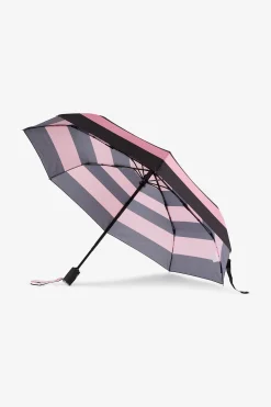 Pink folding umbrella with stripes