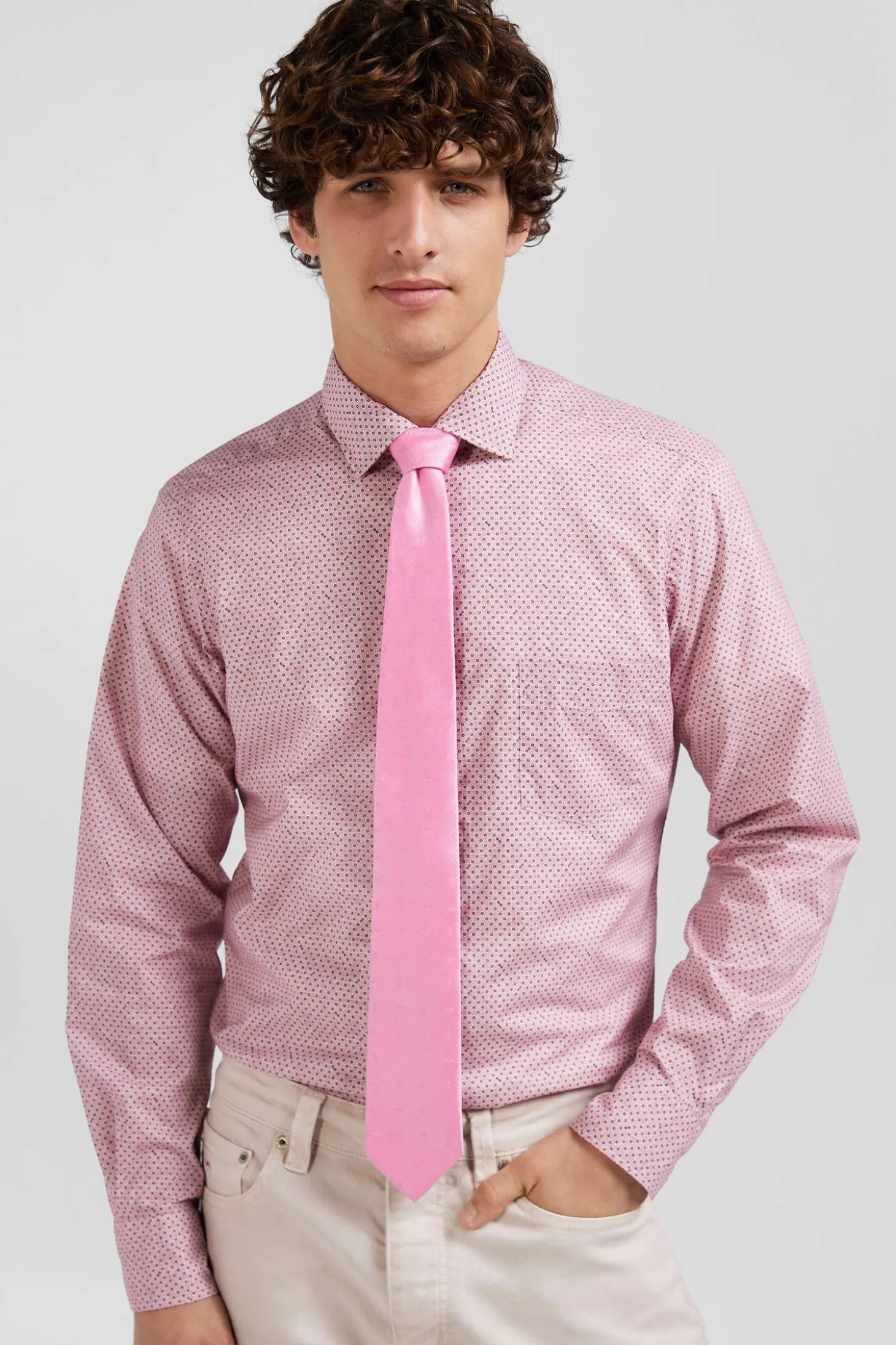 Pink plain silk tie
