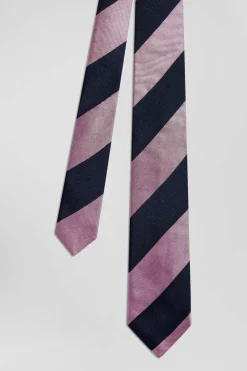 Pink silk tie with large stripes