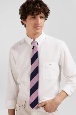 Pink silk tie with large stripes