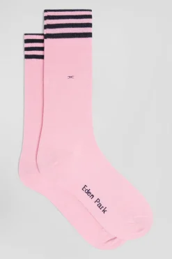 Pink socks with striped details in stretch cotton