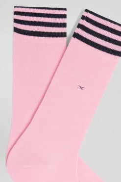 Pink socks with striped details in stretch cotton
