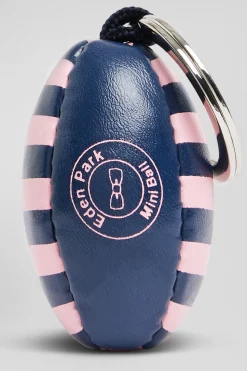 Pink striped rugby ball key ring with French Flair screen-print