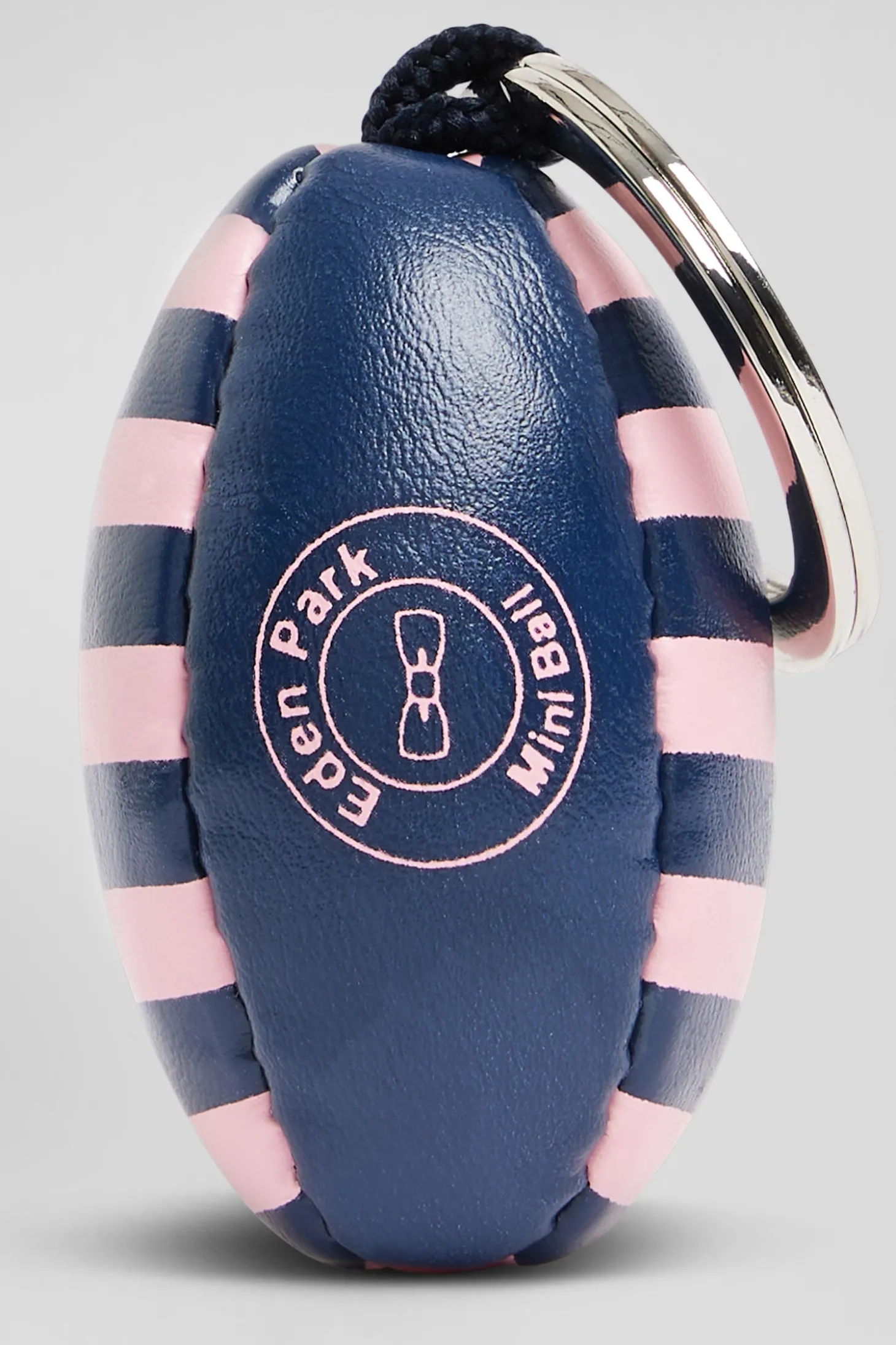 Pink striped rugby ball key ring with French Flair screen-print