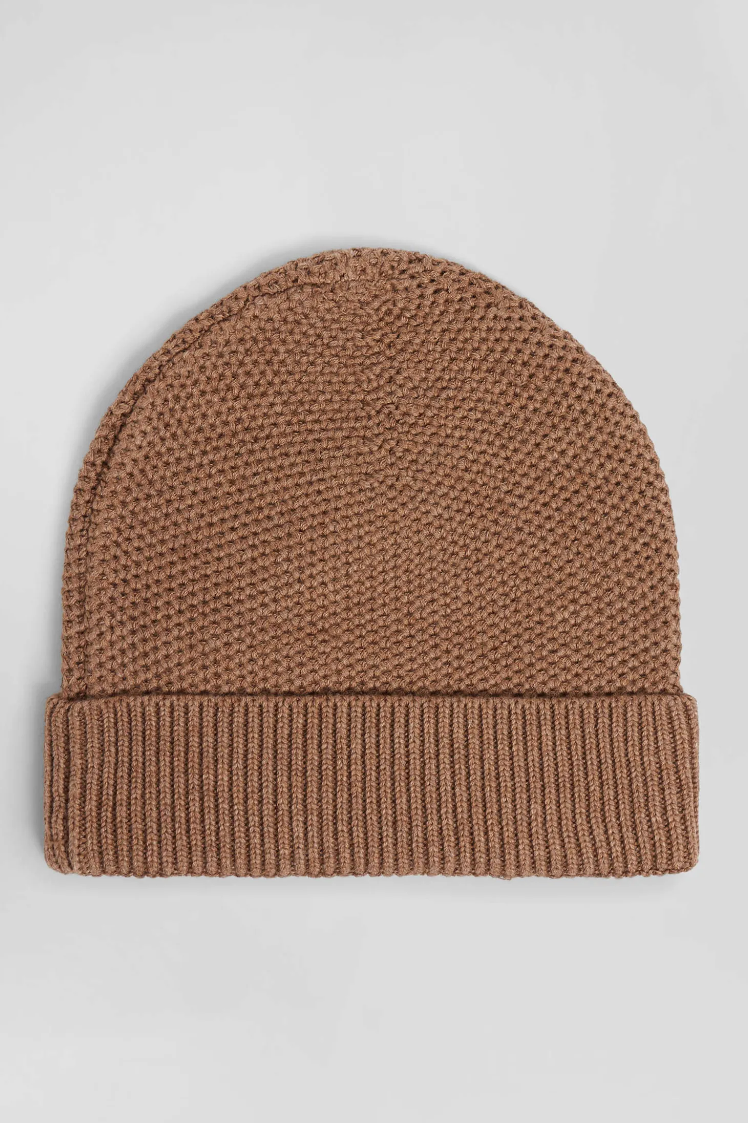 Plain camel cotton beanie with bow tie embroidery