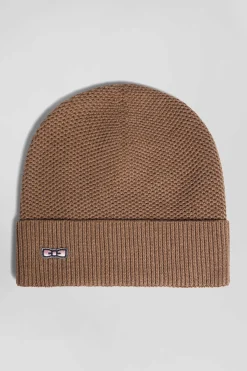 Plain camel knitted cotton beanie