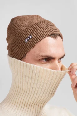 Plain camel knitted cotton beanie