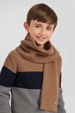 Plain hazelnut cotton scarf with embroidered bow tie