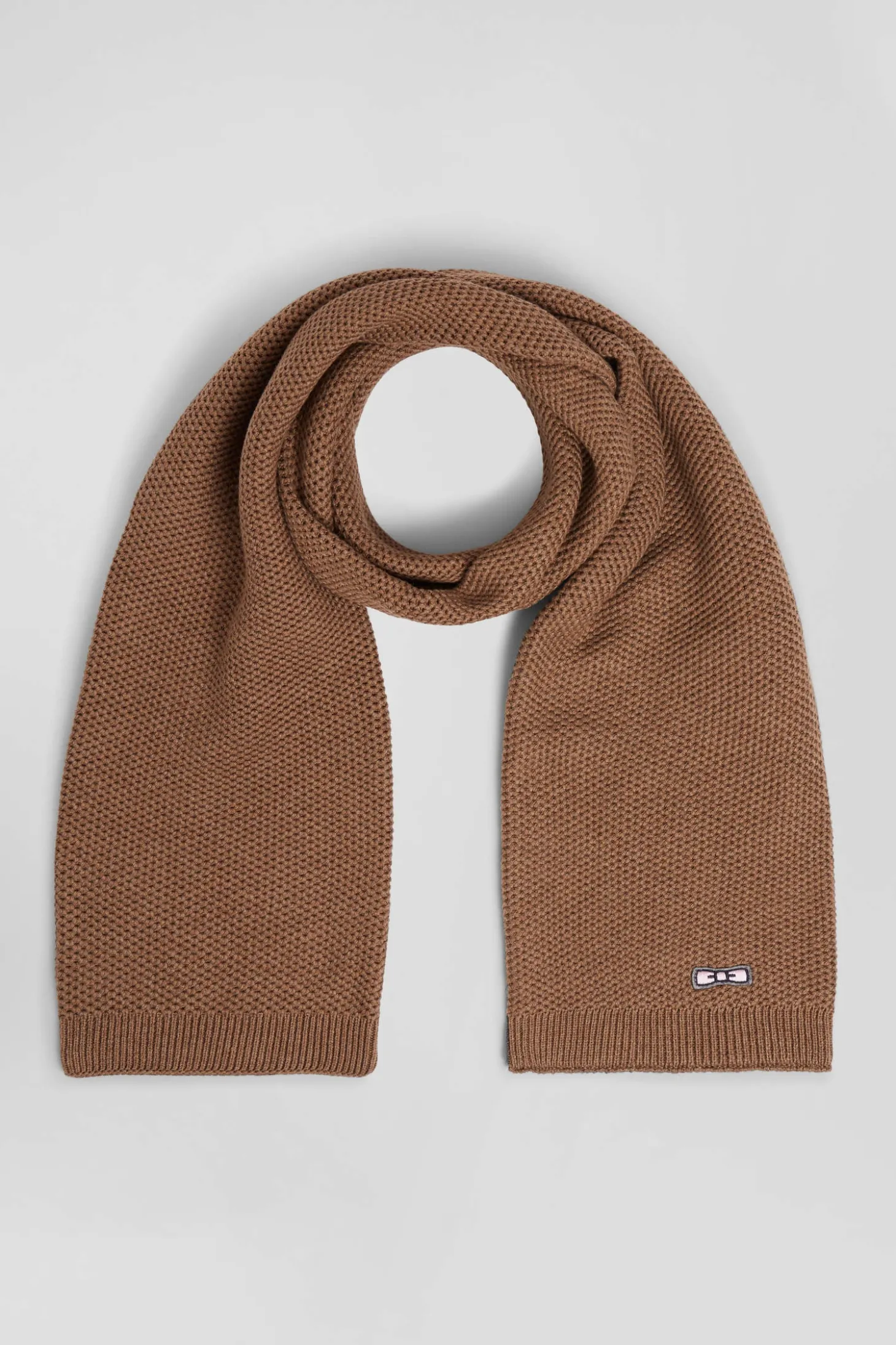 Plain hazelnut cotton scarf with embroidered bow tie