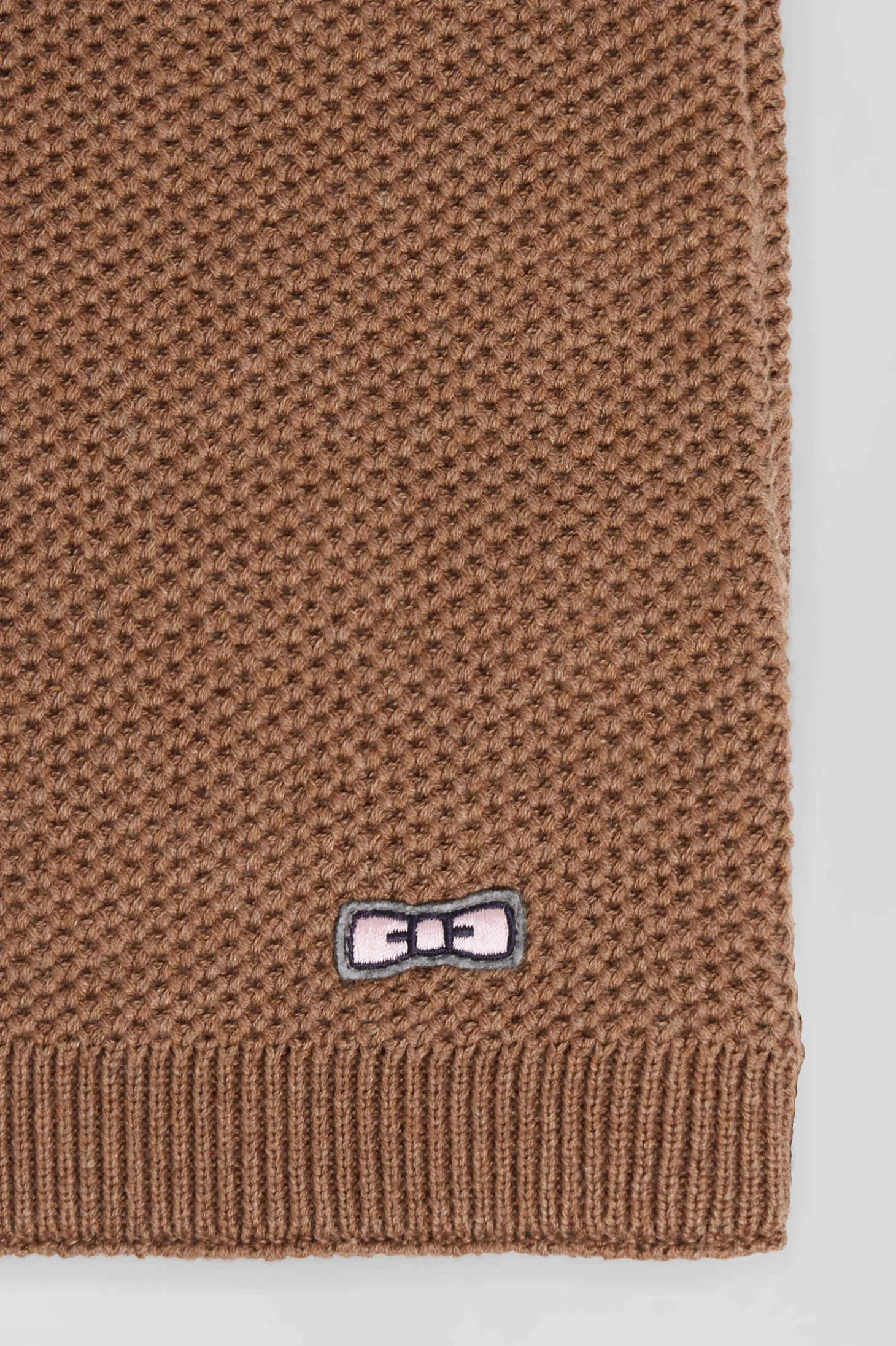 Plain hazelnut cotton scarf with embroidered bow tie