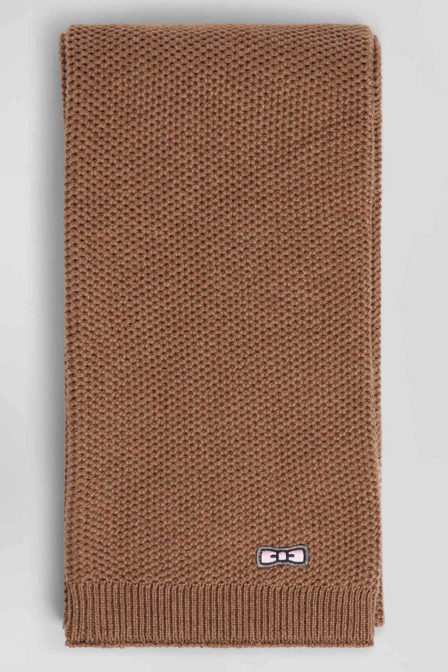Plain hazelnut cotton scarf with embroidered bow tie