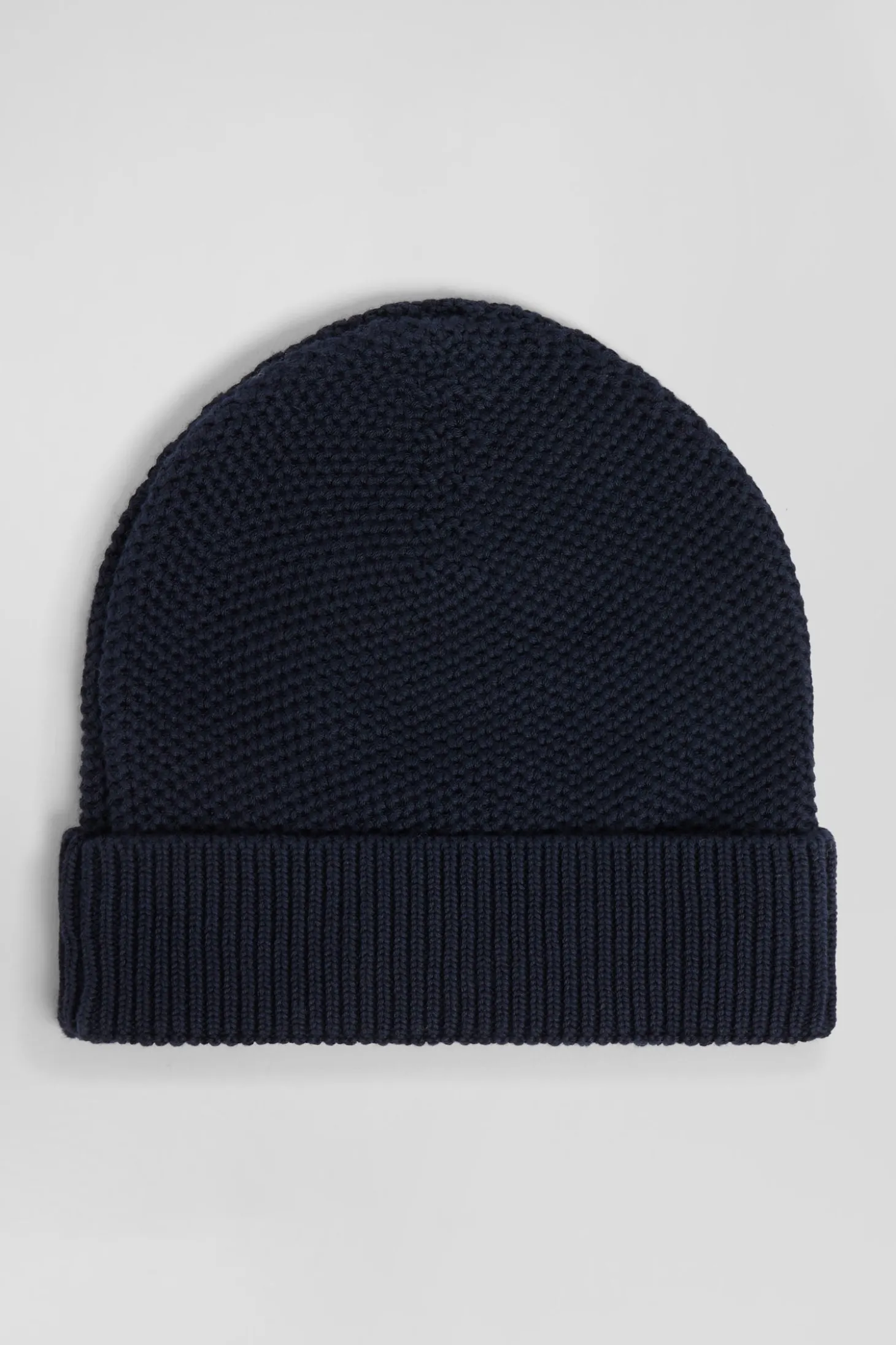 Plain navy blue cotton beanie with bow tie embroidery