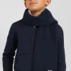Plain navy blue cotton scarf with embroidered bow tie