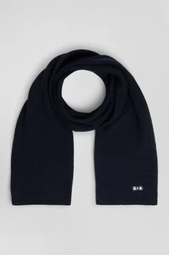 Plain navy blue cotton scarf with embroidered bow tie