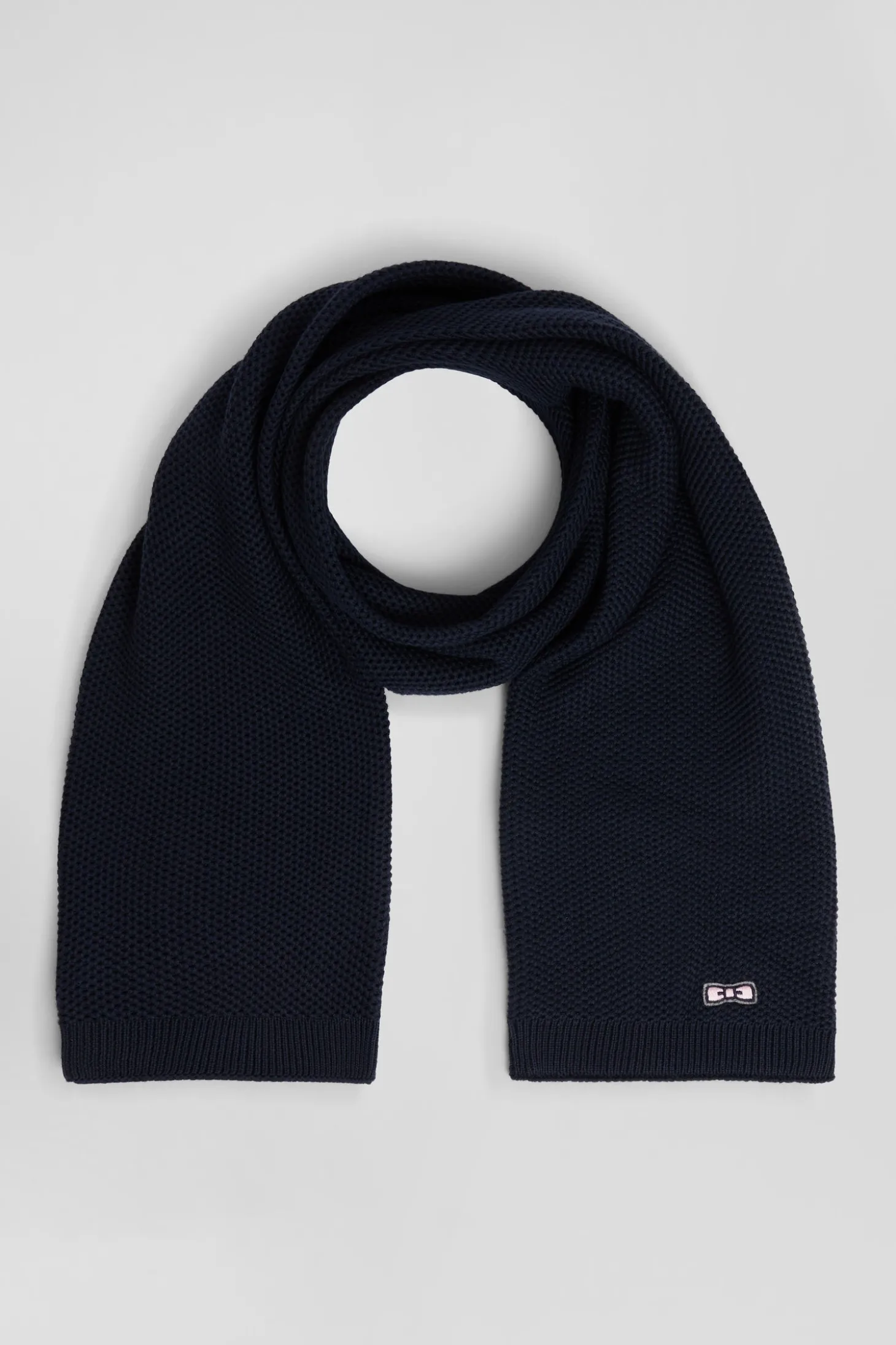 Plain navy blue cotton scarf with embroidered bow tie
