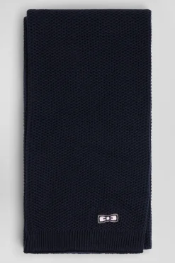 Plain navy blue cotton scarf with embroidered bow tie