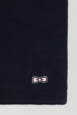 Plain navy blue cotton scarf with embroidered bow tie