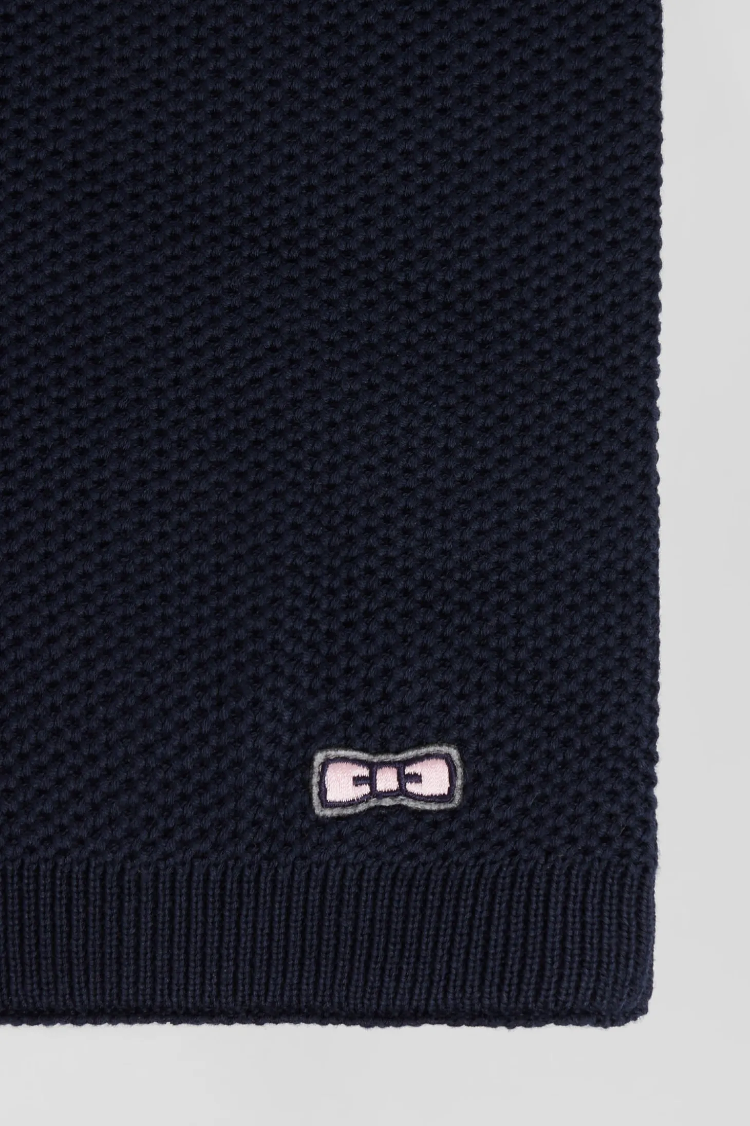 Plain navy blue cotton scarf with embroidered bow tie