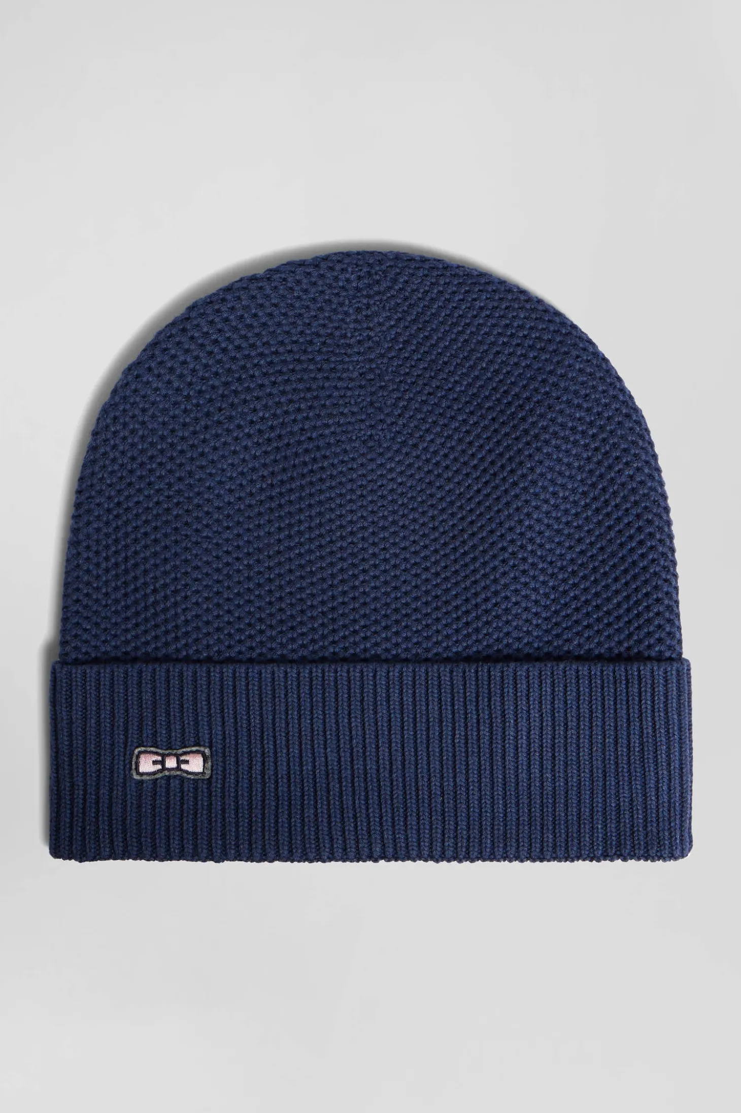Plain navy blue knitted cotton beanie