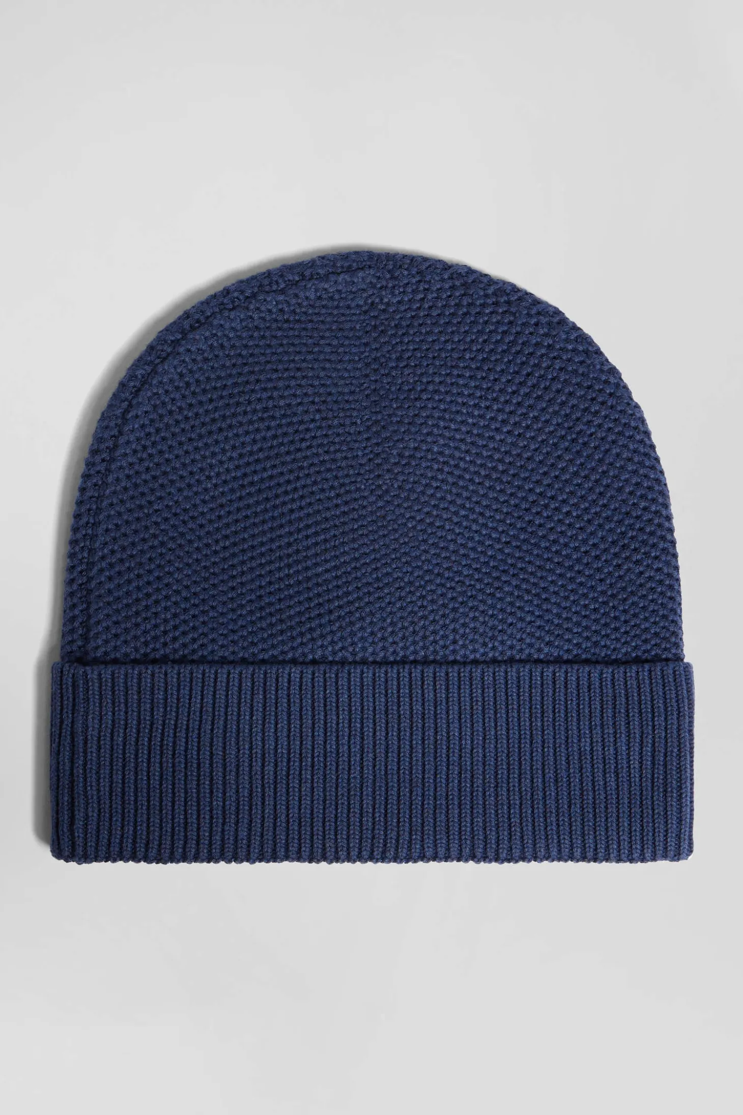 Plain navy blue knitted cotton beanie