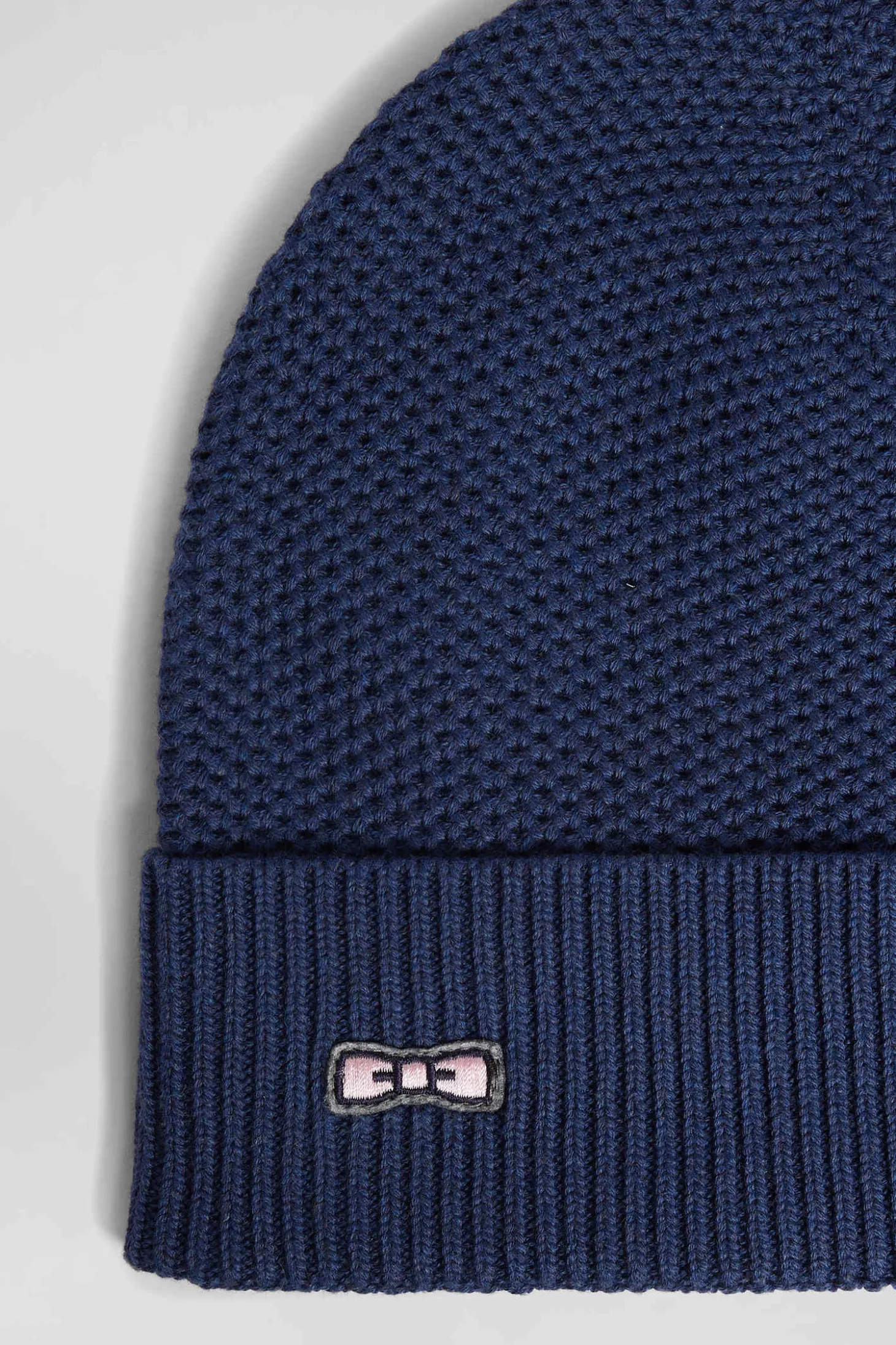 Plain navy blue knitted cotton beanie
