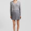 Pleated grey blended wool skirt