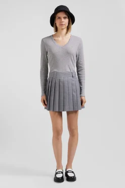 Pleated grey blended wool skirt