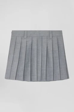 Pleated grey blended wool skirt