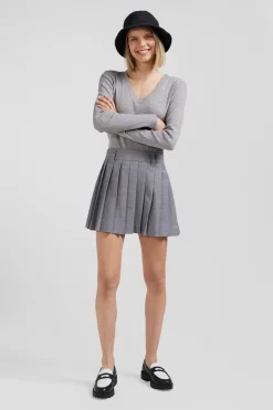 Pleated grey blended wool skirt