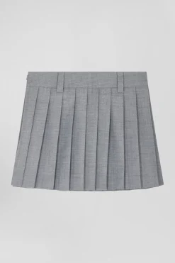 Pleated grey blended wool skirt