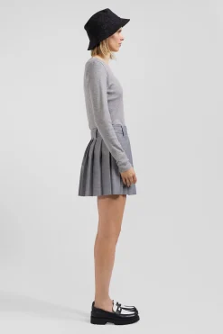 Pleated grey blended wool skirt