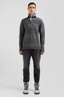 Regular anthracite grey cotton polo neck jumper