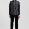 Regular anthracite grey cotton and cashmere twill shirt