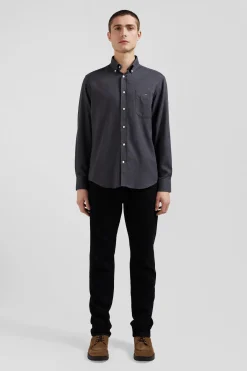 Regular anthracite grey cotton and cashmere twill shirt