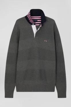 Regular anthracite grey cotton polo neck jumper
