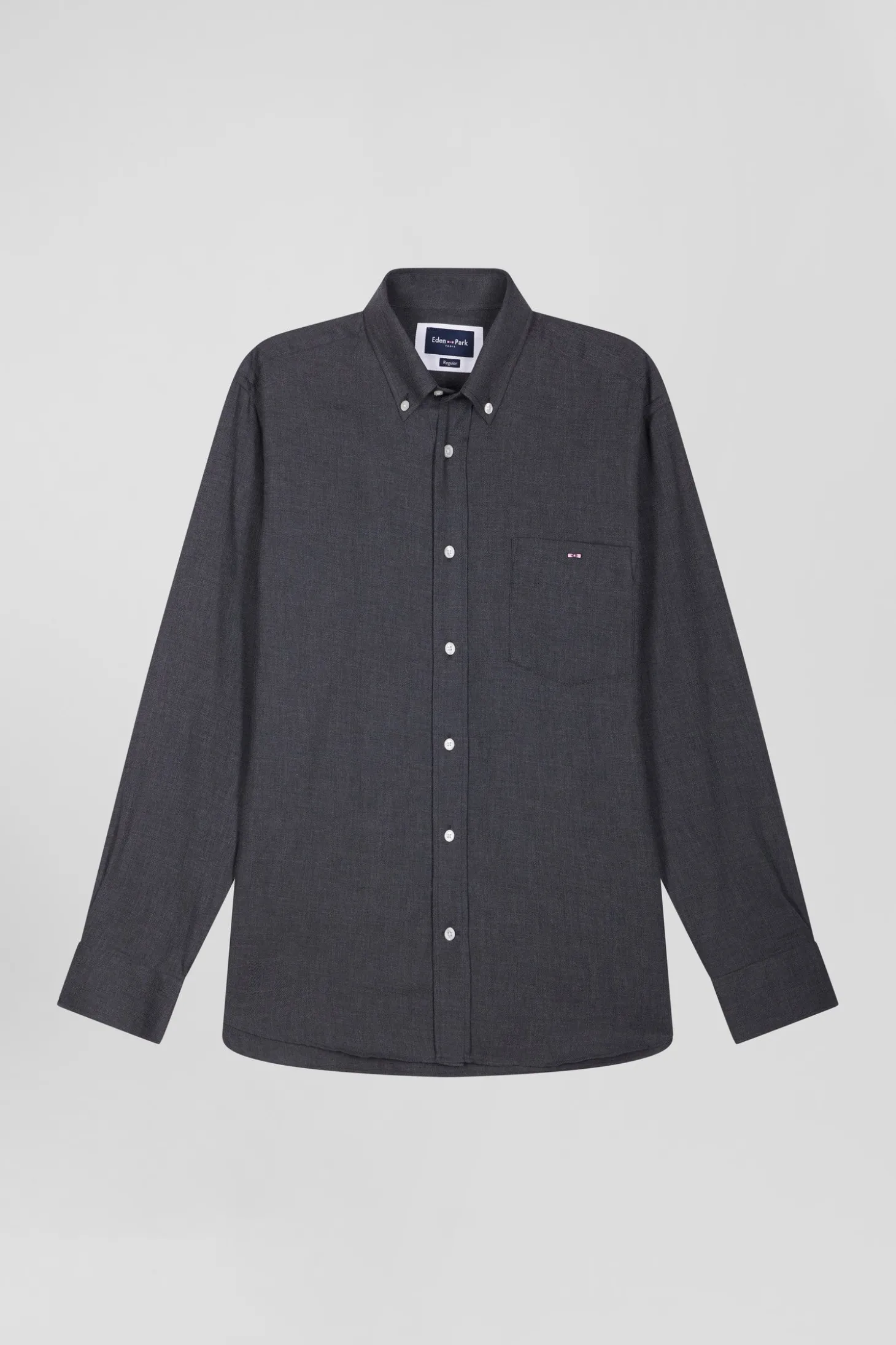 Regular anthracite grey cotton and cashmere twill shirt