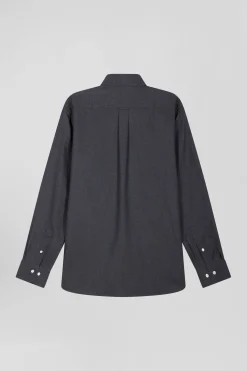 Regular anthracite grey cotton and cashmere twill shirt