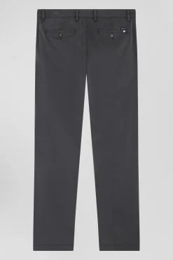 Regular anthracite grey chino trousers in stretch cotton gabardine