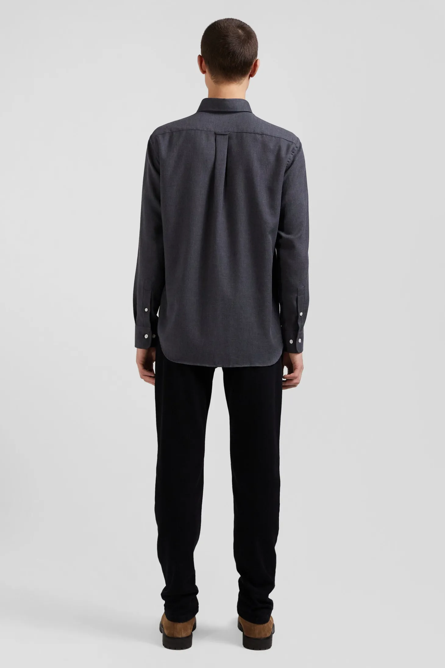 Regular anthracite grey cotton and cashmere twill shirt