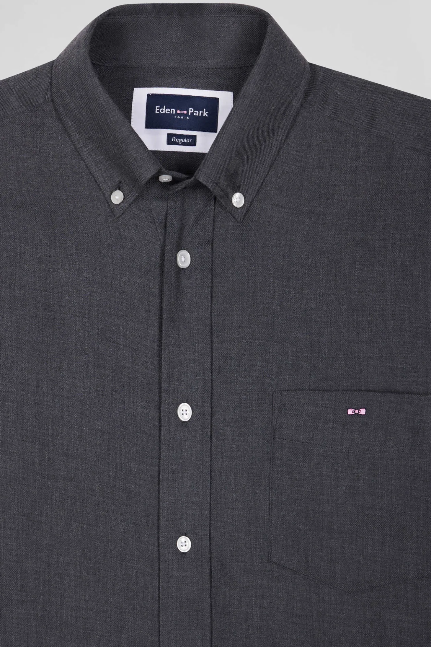 Regular anthracite grey cotton and cashmere twill shirt