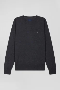 Regular anthracite grey merino wool V-neck jumper