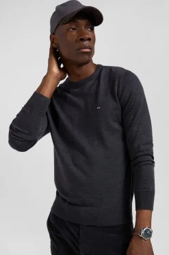 Regular anthracite grey merino wool V-neck jumper
