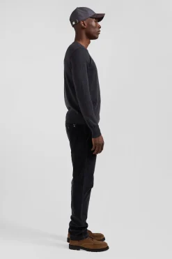 Regular anthracite grey merino wool V-neck jumper