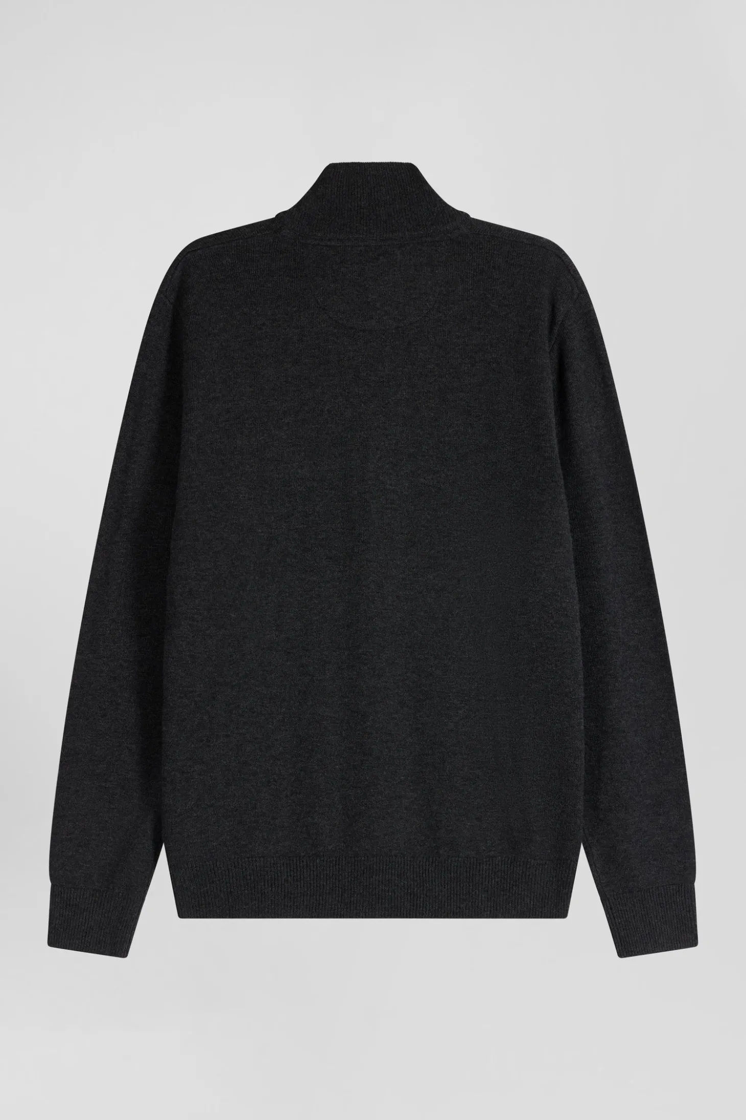 Regular anthracite grey plain wool and cotton zipped cardigan