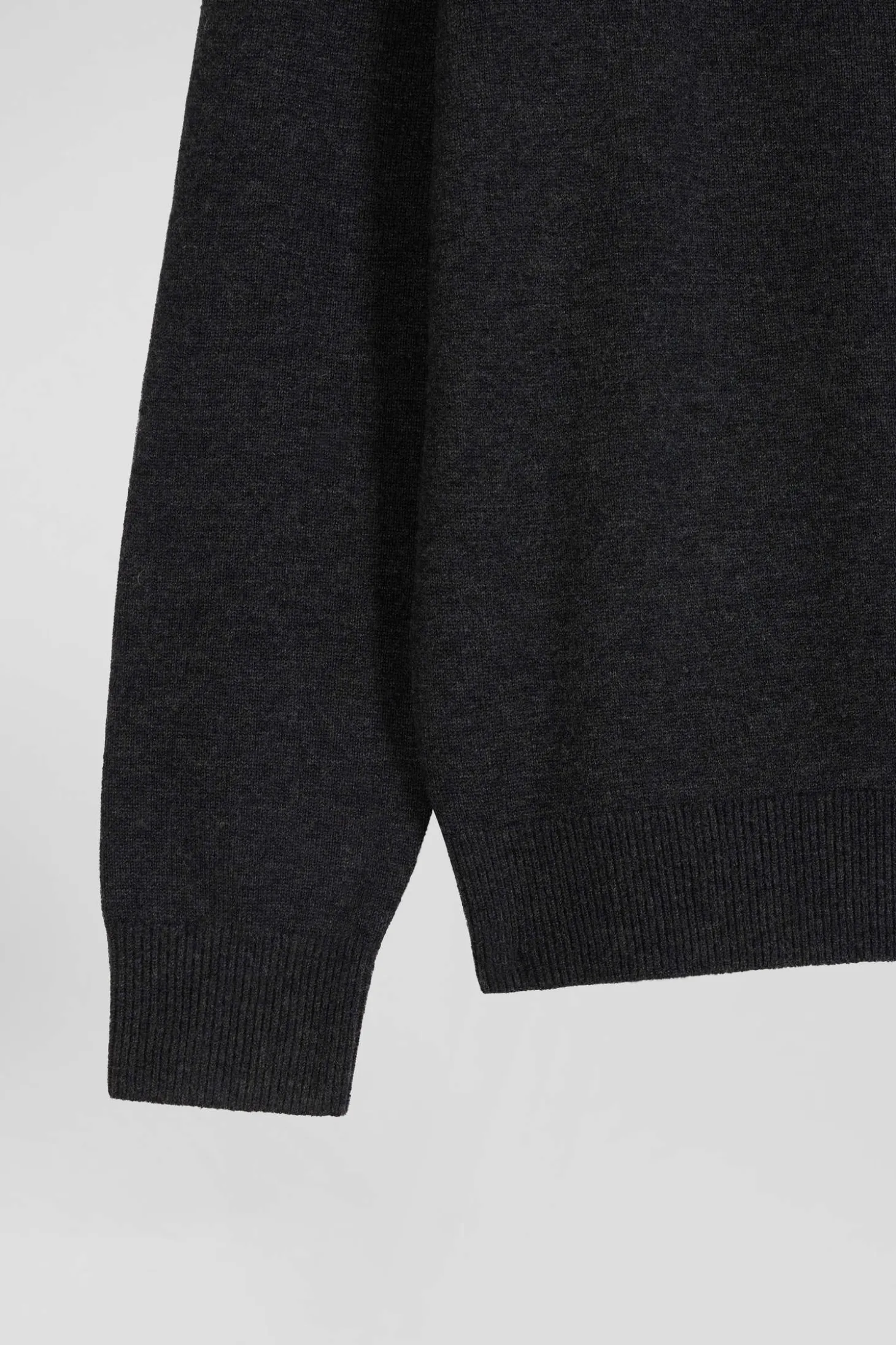 Regular anthracite grey plain wool and cotton zipped cardigan