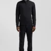 Regular anthracite grey semi-zipped wool and cotton jumper