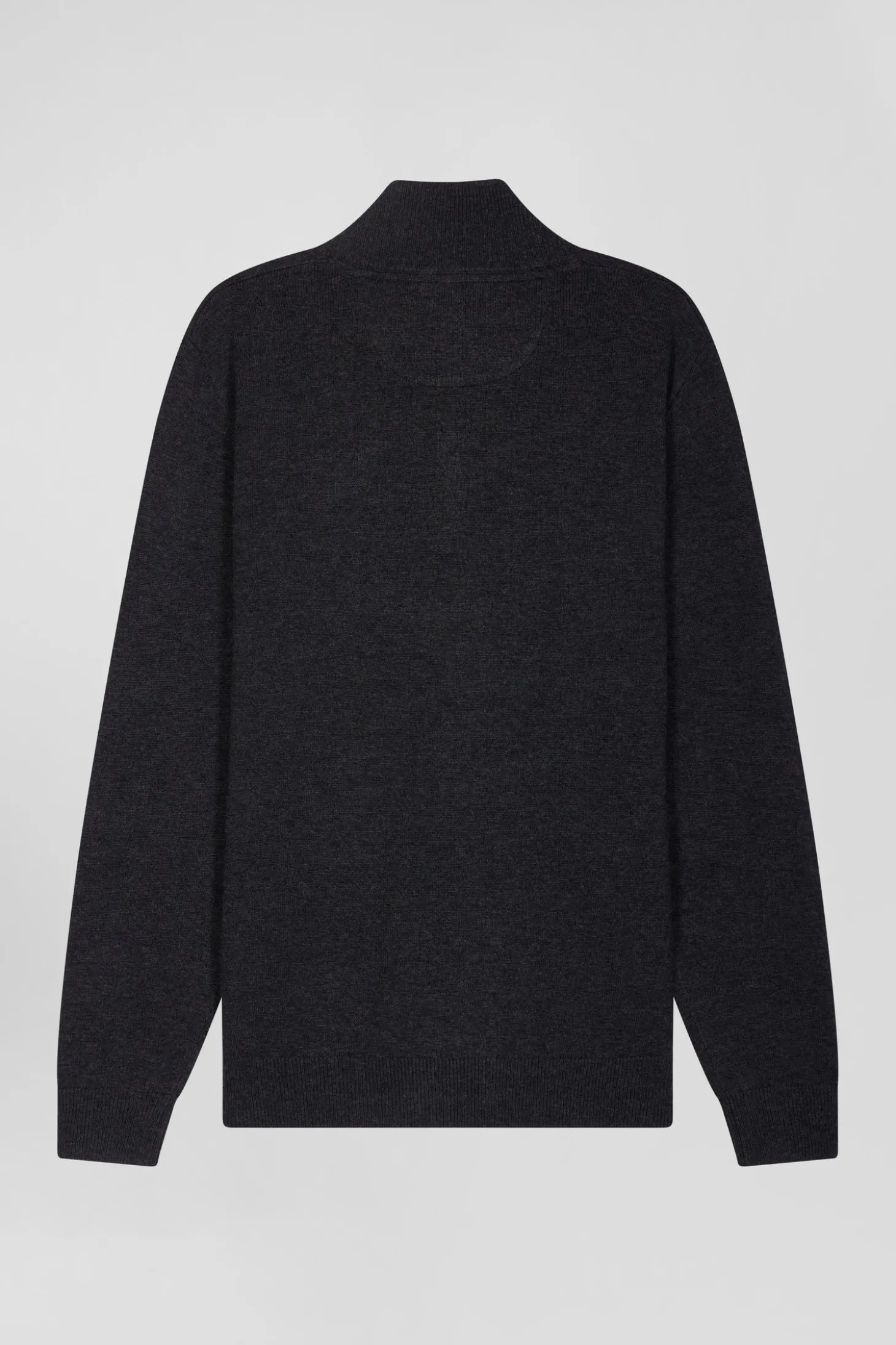 Regular anthracite grey semi-zipped wool and cotton jumper