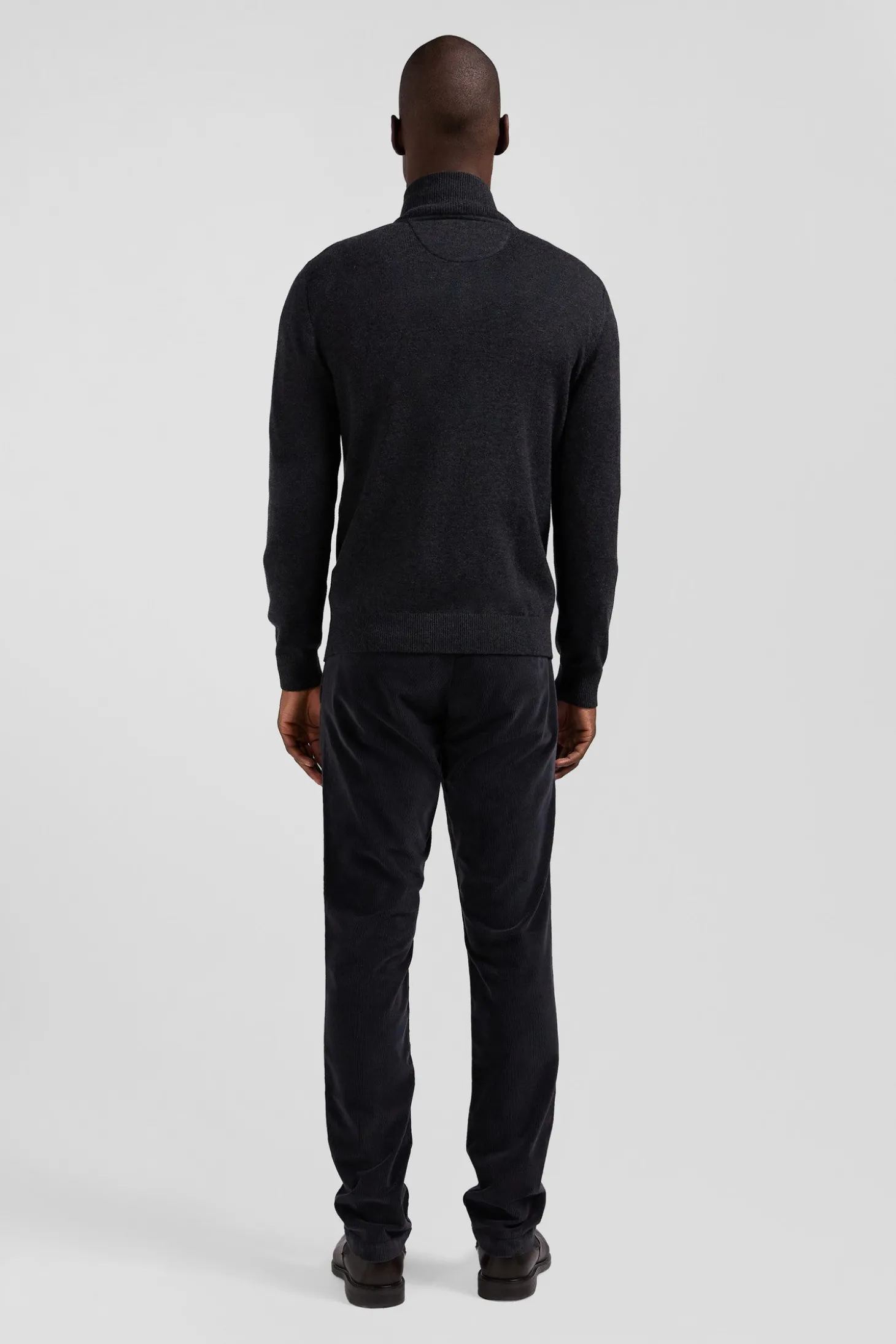 Regular anthracite grey semi-zipped wool and cotton jumper