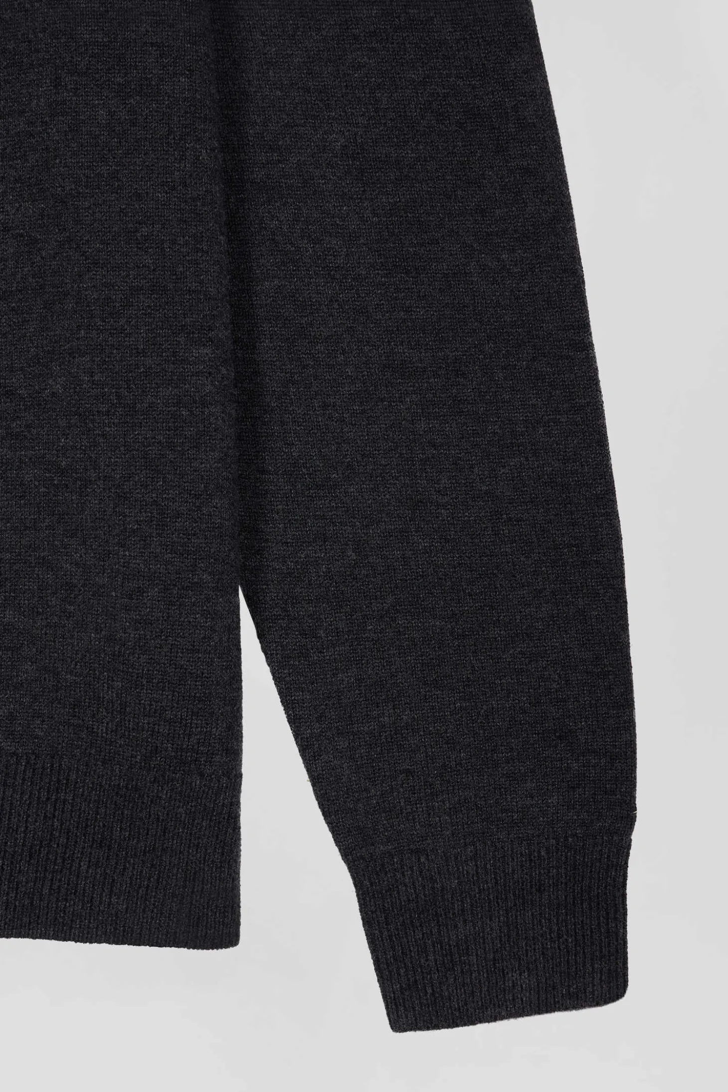 Regular anthracite grey semi-zipped wool and cotton jumper